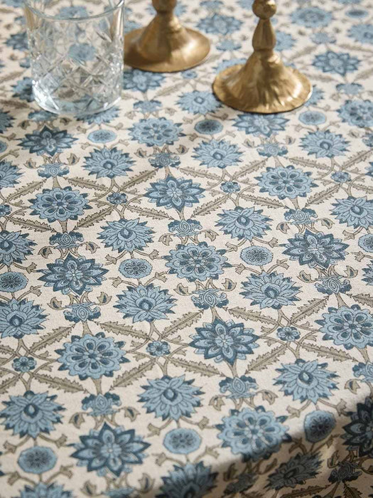 Cotton Floral Block Print Table Cloth - Medium