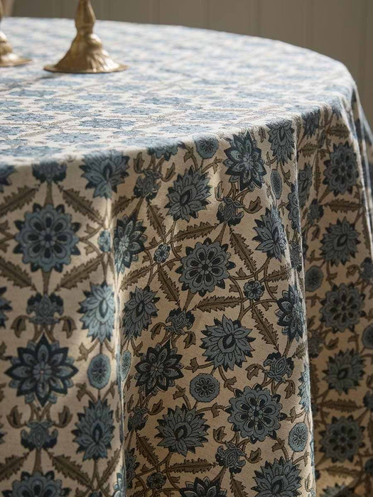 Cotton Floral Block Print Table Cloth - Small