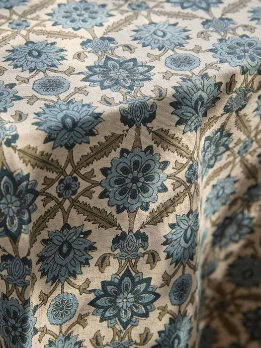 Cotton Floral Block Print Table Cloth - Medium