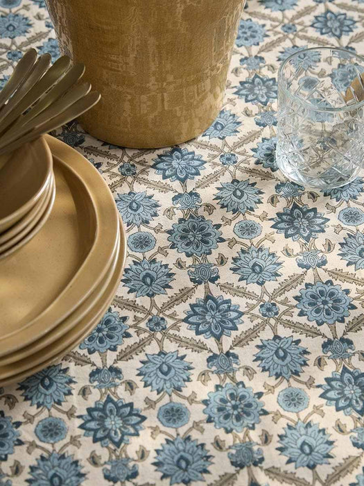 Cotton Floral Block Print Table Cloth - Small