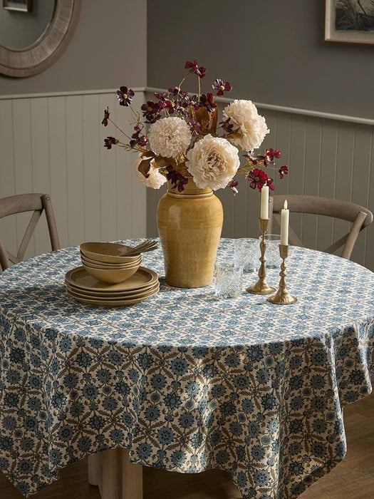 Cotton Floral Block Print Table Cloth - Medium
