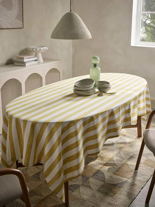 Large Cotton Tablecloth - Ochre Stripe