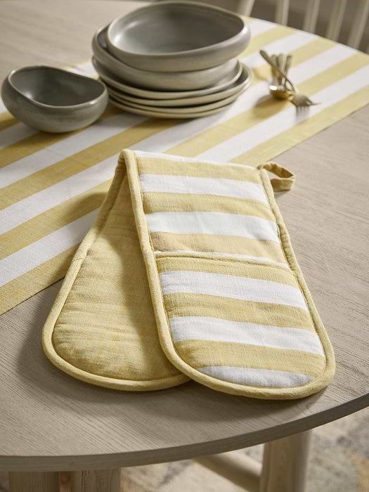 Cotton Double Oven Glove - Ochre Stripe