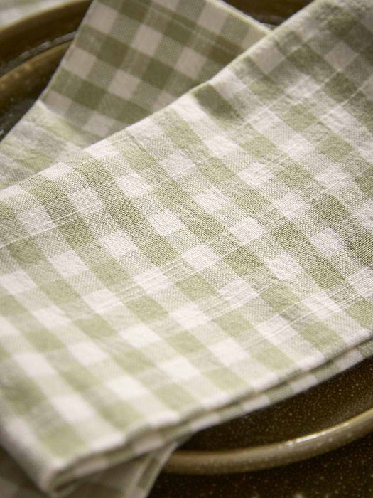 Four Cotton Gingham Napkins- Olive