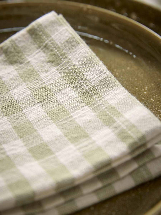 Four Cotton Gingham Napkins- Olive