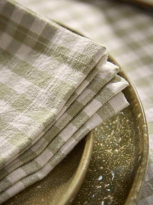 Four Cotton Gingham Napkins- Olive