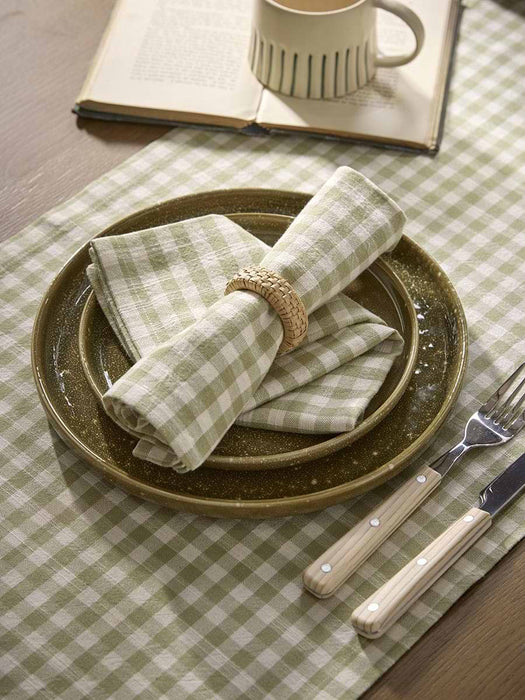 Four Cotton Gingham Napkins Olive