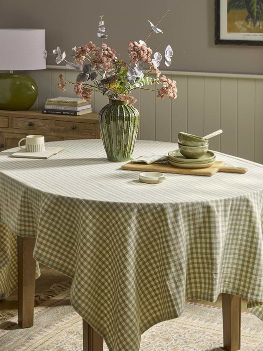 Cotton Olive Gingham Tablecloth - Medium