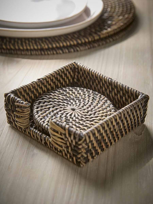 Rattan Coaster Set - Black