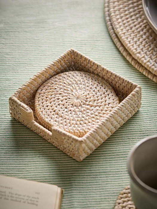 Rattan Coaster Set - White