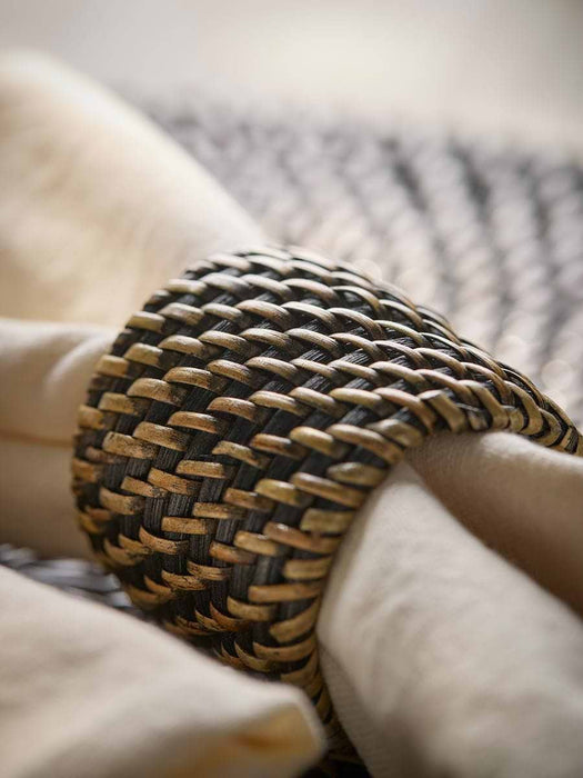 Four Rattan Napkin Rings -Black