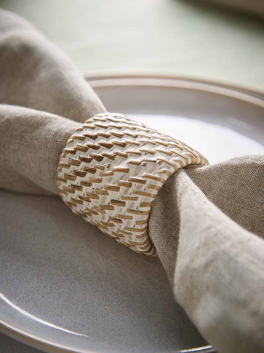 Four Rattan Napkin Rings -White