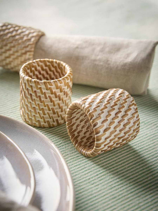 Four Rattan Napkin Rings -White