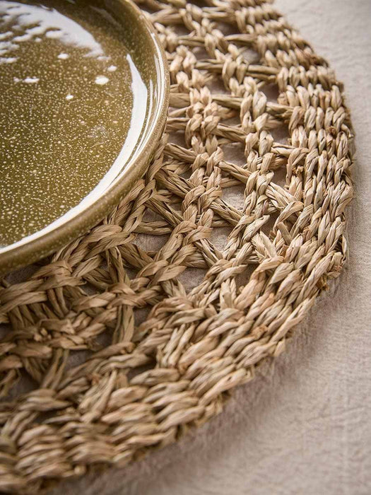 Two Round Decorative Seagrass Placemats