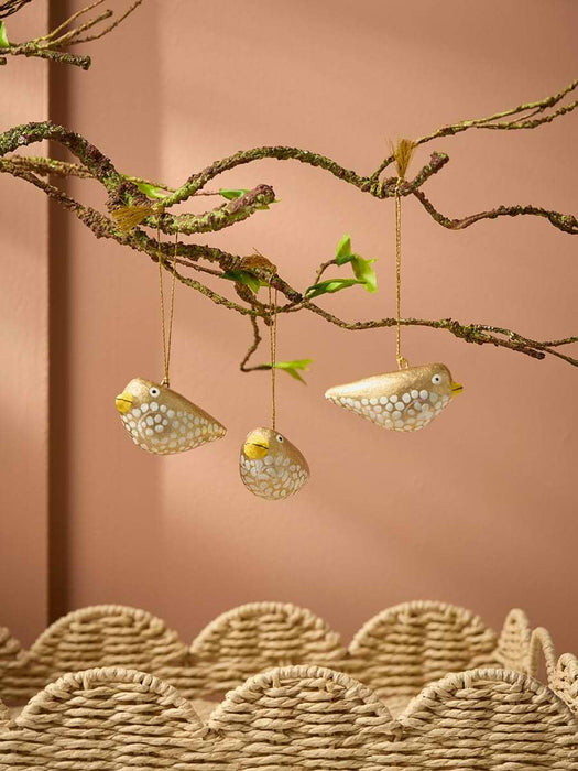 Three Wooden Hanging Birds