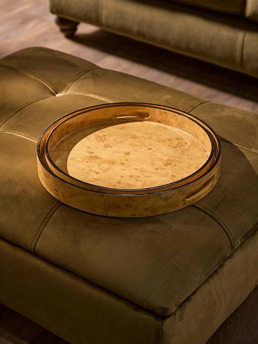 Two Burl Wood Circular Trays