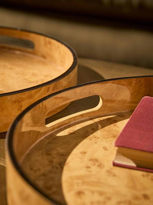 Two Burl Wood Circular Trays
