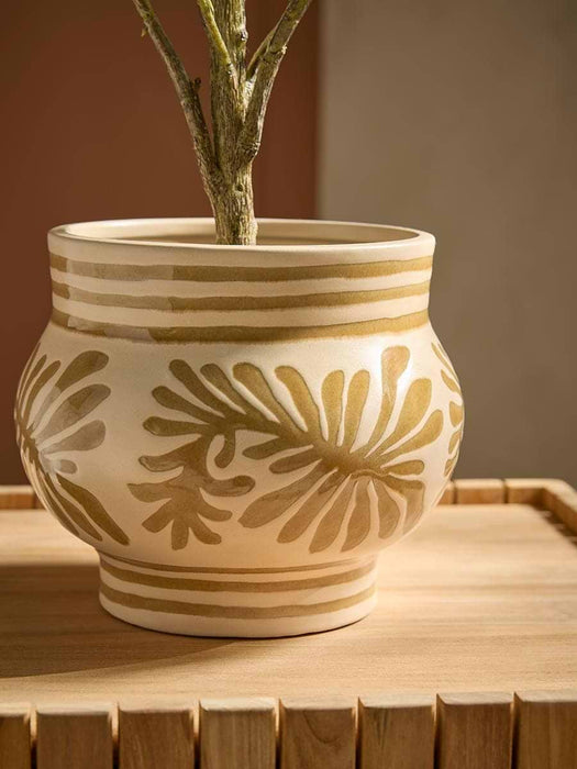 Leaf Print Earthenware Planter
