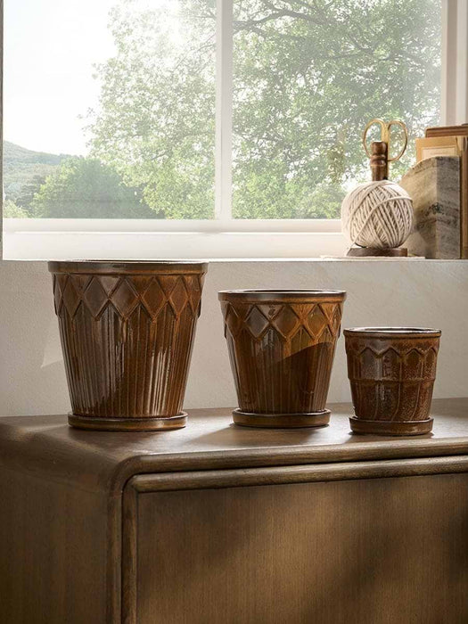 Three Lattice Glazed Planters
