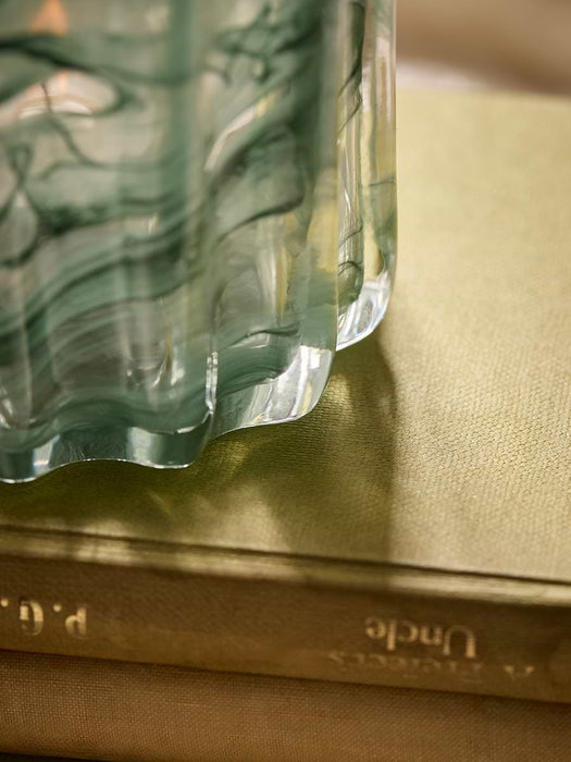 Two Swirly Glass Tealight Holders- Green