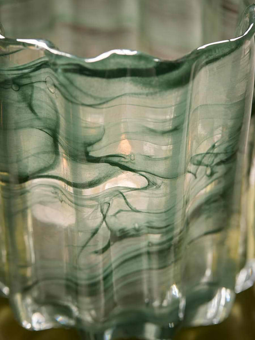 Two Swirly Glass Tealight Holders- Green