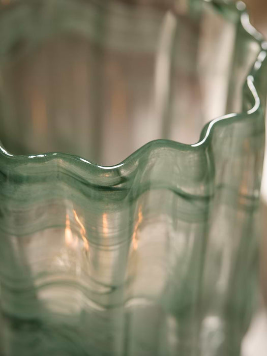 Two Swirly Glass Tealight Holders- Green