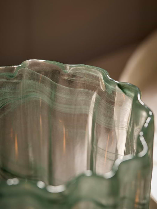 Two Swirly Glass Tealight Holders- Green