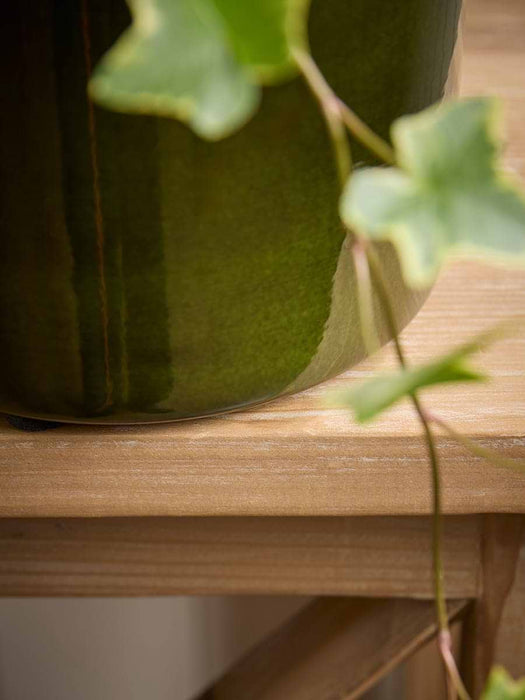 Two Green Rimmed Metal Planters