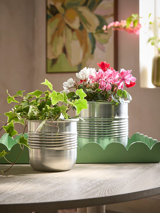 Two Handmade Metal Grooved storage Pots