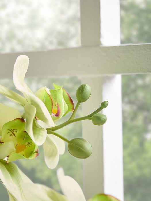 Faux Orchid In Speckled Glazed Pot