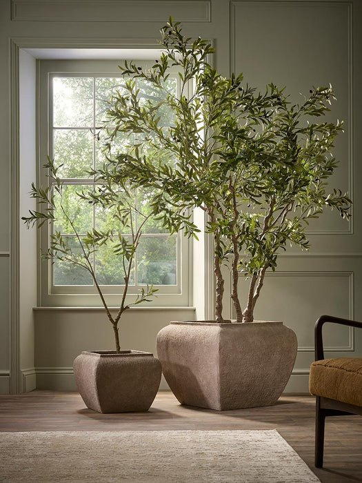 Two Ceramic Square Drum Planters