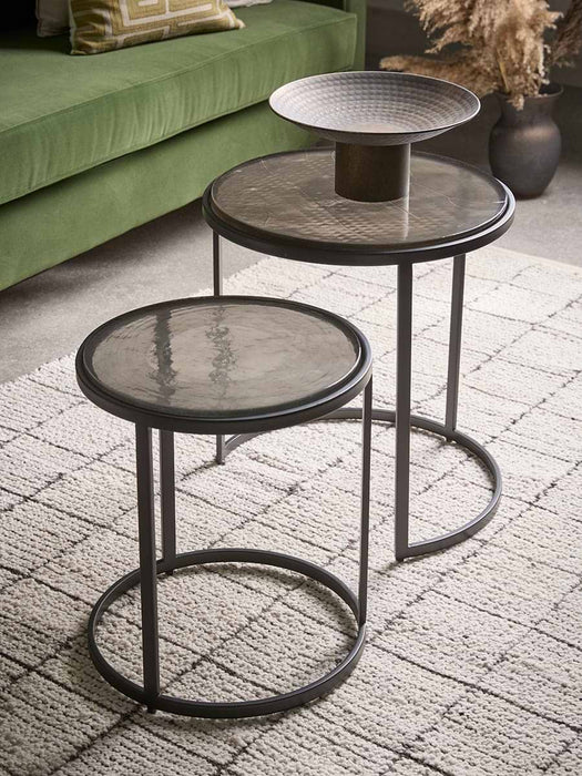 Two Smoked Cast Glass Nesting Side Tables