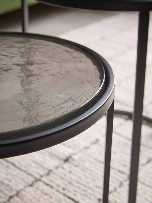 Two Smoked Cast Glass Nesting Side Tables