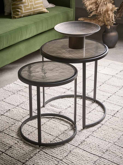 Two Smoked Cast Glass Nesting Side Tables