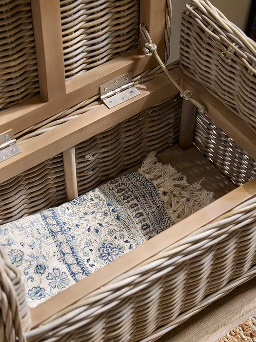 Round Rattan Storage Bench - Small