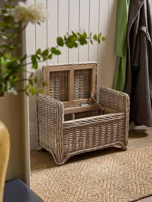Round Rattan Storage Bench - Small