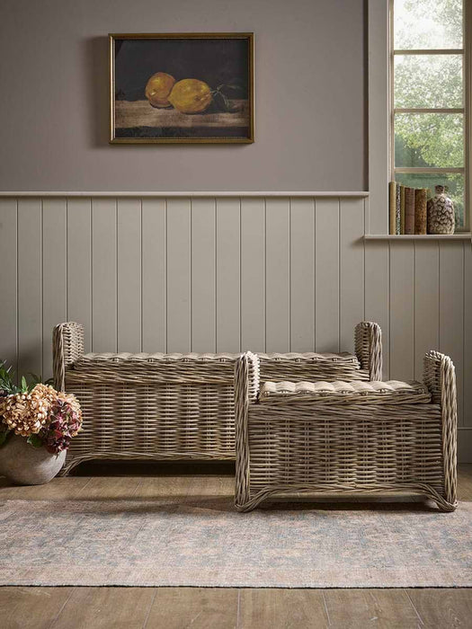 Round Rattan Storage Bench - Large