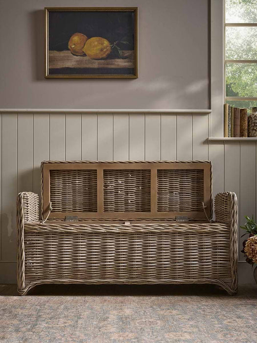 Round Rattan Storage Bench - Large