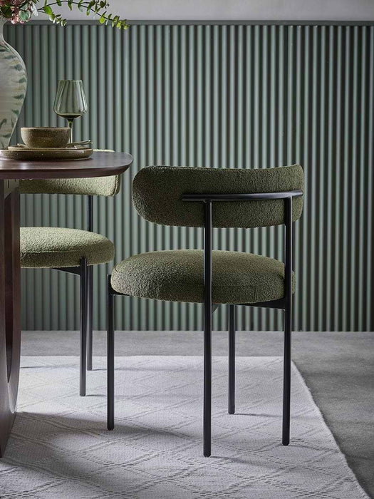 Upholstered Green Boucle Dining Chair - Set of 2