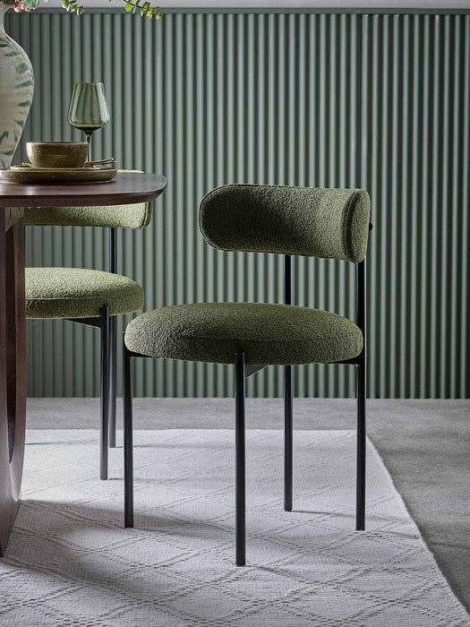 Upholstered Green Boucle Dining Chair - Set of 2