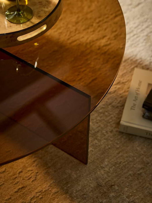 Round Coloured Glass Coffee Table - Amber