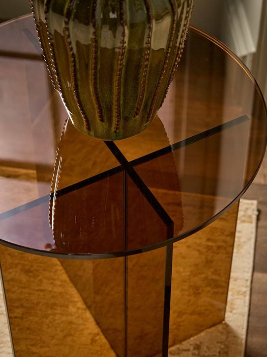 Round Coloured Glass Side Table - Amber