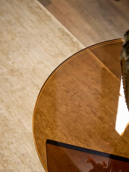 Round Coloured Glass Side Table - Amber