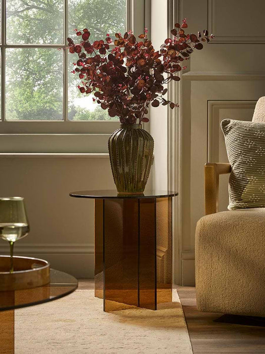 Round Coloured Glass Side Table - Amber