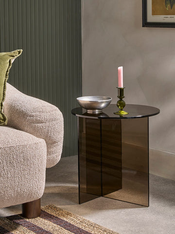 Round Coloured Glass Side Table - Smoked