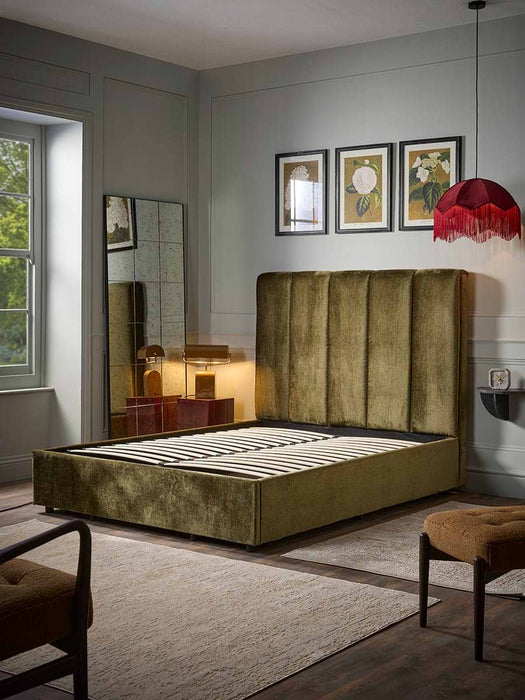 Ribbed Olive Velvet Bed - King