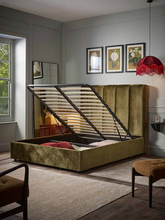 Ribbed Olive Velvet Bed - King