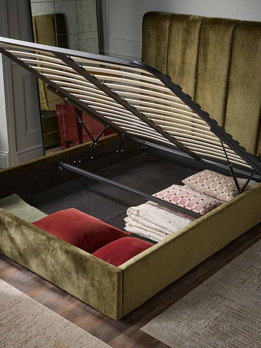 Ribbed Olive Velvet Bed - King