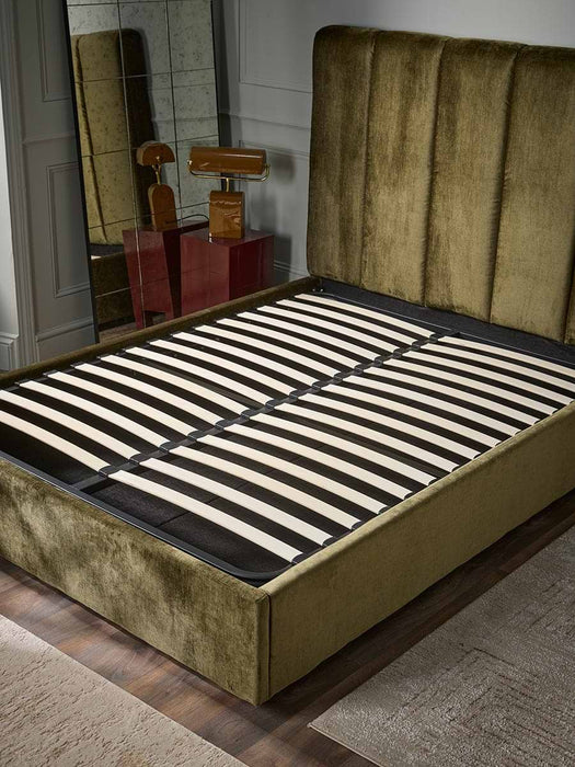 Ribbed Olive Velvet Bed - King