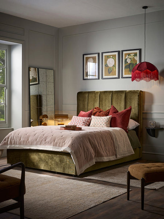 Ribbed Olive Velvet Bed - Super King